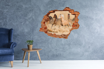 Autocolant de perete gaură 3D cai deșert