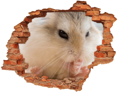 Autocolant 3D gaura cu priveliște Hamster într-o gaură în perete