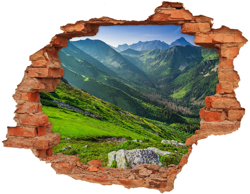 Autocolant de perete gaură 3D Zori de zi în munți