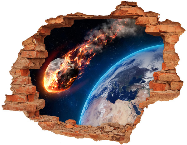 Autocolant un zid spart cu priveliște Un meteorit care se încadrează