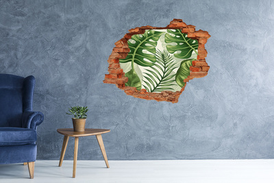 Autocolant 3D gaura cu priveliște frunze tropicale