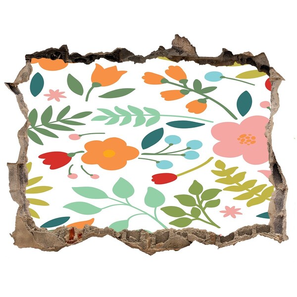 Autocolant gaură 3D Un paradis al florilor în spatele zidului