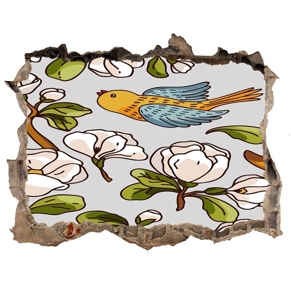 Autocolant 3D gaura cu priveliște Paradisul florilor cu o pasăre