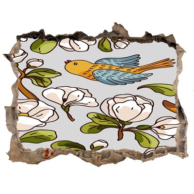 Autocolant 3D gaura cu priveliște Paradisul florilor cu o pasăre