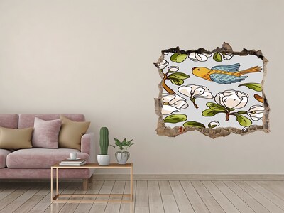 Autocolant 3D gaura cu priveliște Paradisul florilor cu o pasăre