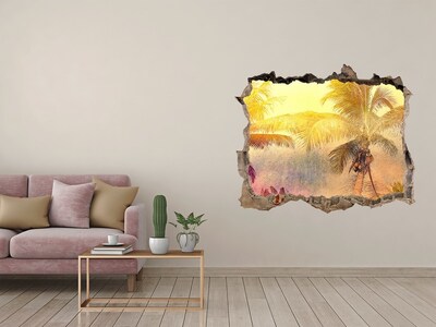 Autocolant un zid spart cu priveliște Oază tropicală în spatele zidului