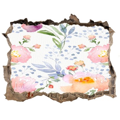 Autocolant un zid spart cu priveliște O pictură florală pe un perete deteriorat