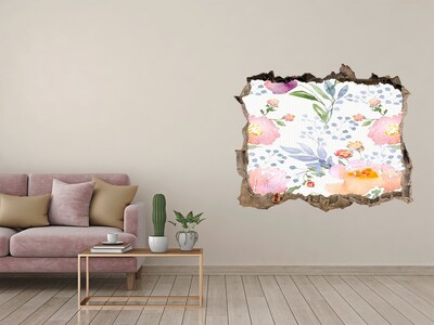 Autocolant un zid spart cu priveliște O pictură florală pe un perete deteriorat