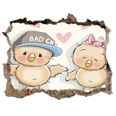 Fototapet un zid spart cu priveliște Păsări drăguțe pe un skateboard