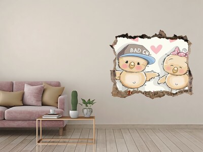 Fototapet un zid spart cu priveliște Păsări drăguțe pe un skateboard