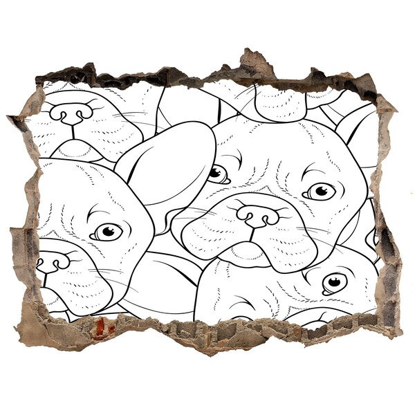 Autocolant 3D gaura cu priveliște Câini francezi într-o gaură în perete