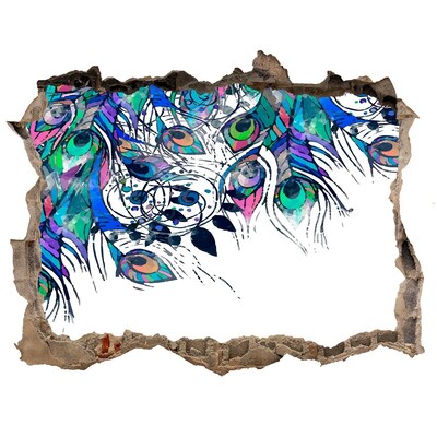 Autocolant autoadeziv gaură Pene colorate într-o gaură din perete