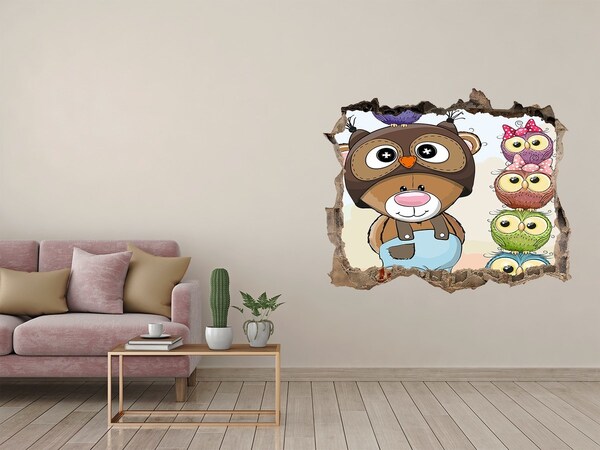 Fototapet un zid spart cu priveliște Ursul și owl