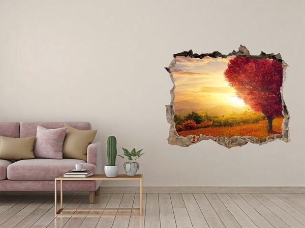 Fototapet 3D gaură în perete Copac caseta de inimă