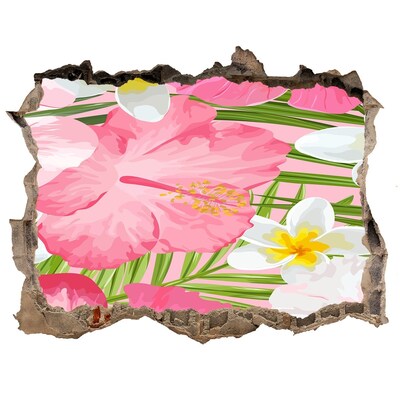 Autocolant 3D gaura cu priveliște Flori tropicale