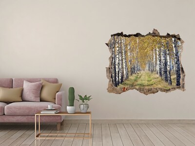 Autocolant un zid spart cu priveliște Aleea de mesteacăn de toamnă