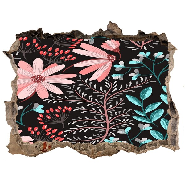 Autocolant gaură 3D Model floral pe fundal negru