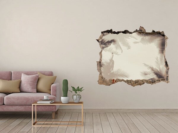 Autocolant gaură 3D Oază tropicală în spatele zidului