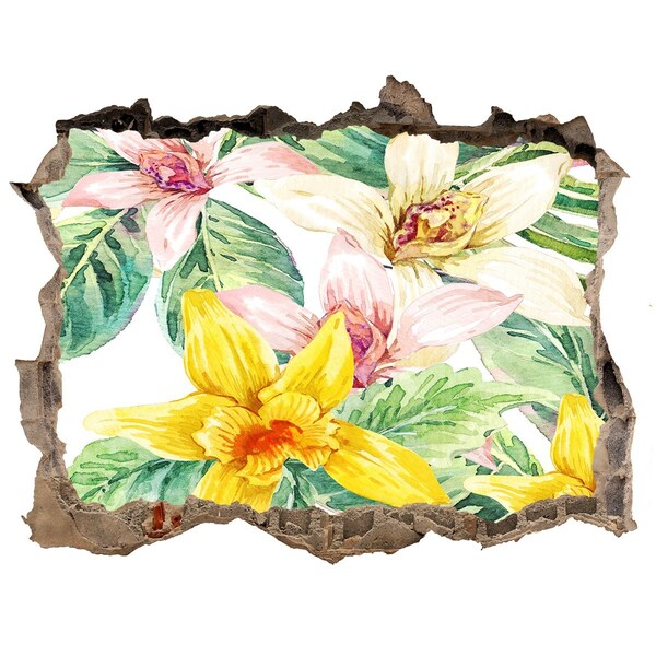 Fototapet 3D gaură în perete Grădina de flori din spatele zidului