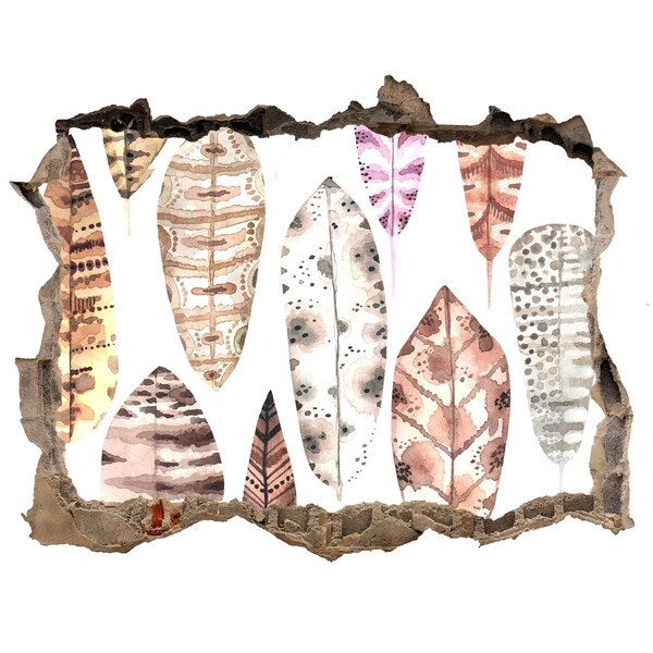 Autocolant 3D gaura cu priveliște Frunze colorate într-o gaură din perete