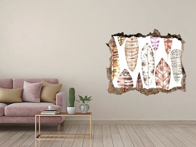 Autocolant 3D gaura cu priveliște Frunze colorate într-o gaură din perete