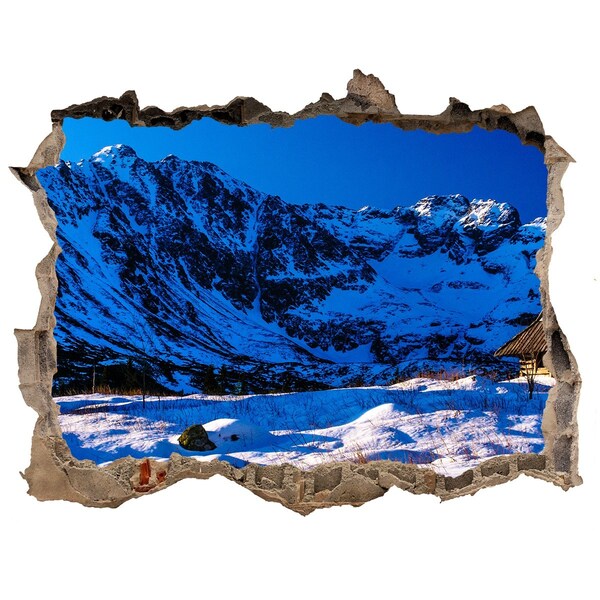 Autocolant un zid spart cu priveliște Căsuță de iarnă la munte