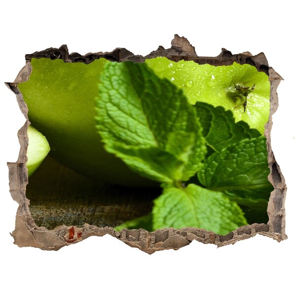 Fototapet 3D gaură în perete Măr verde cu mentă