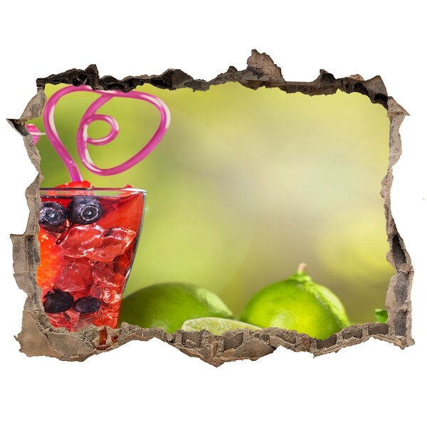 Fototapet un zid spart cu priveliște Cocktail de fructe „găură în perete”