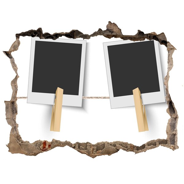 Fototapet un zid spart cu priveliște Un perete deteriorat cu rame de tablouri