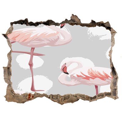 Autocolant de perete gaură 3D Flamingo roz într-o gaură în perete