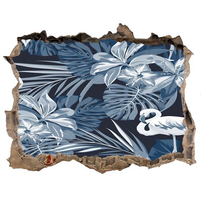 Autocolant gaură 3D Paradis tropical cu flamingi