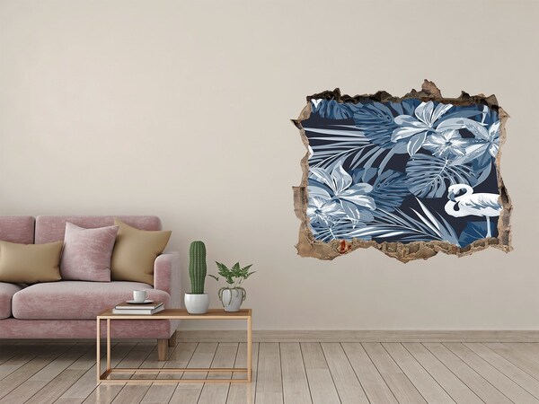 Autocolant gaură 3D Paradis tropical cu flamingi