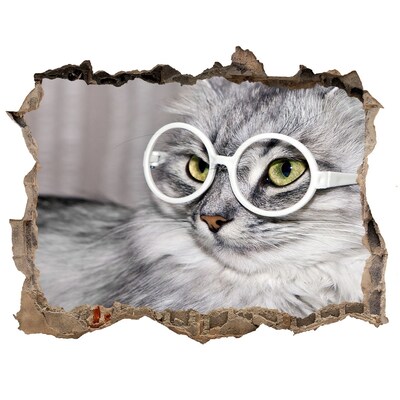 Autocolant 3D gaura cu priveliște Cat cu ochelari