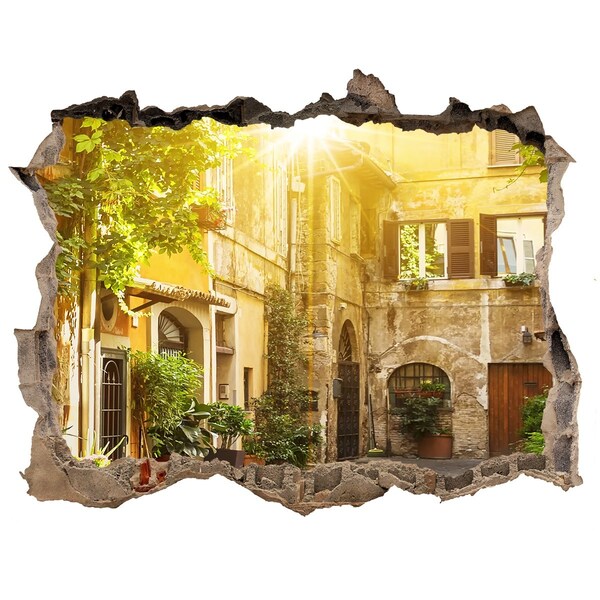 Autocolant un zid spart cu priveliște O curte fermecătoare într-un oraș însorit