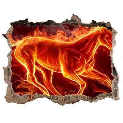 Autocolant un zid spart cu priveliște Calul în flăcări