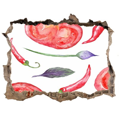 Autocolant 3D gaura cu priveliște Fructe și legume într-o gaură în perete