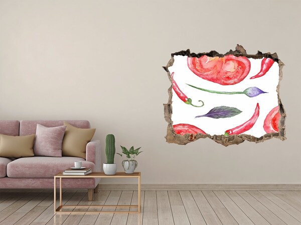 Autocolant 3D gaura cu priveliște Fructe și legume într-o gaură în perete