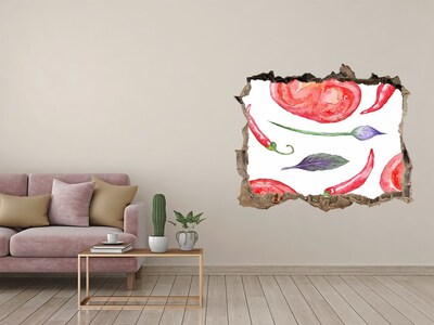 Autocolant 3D gaura cu priveliște Fructe și legume într-o gaură în perete