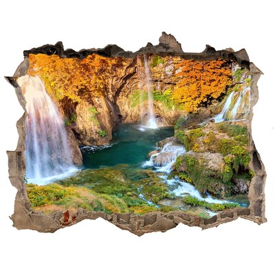 Fototapet 3D gaură în perete Cascada în toamna