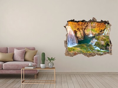 Fototapet 3D gaură în perete Cascada în toamna