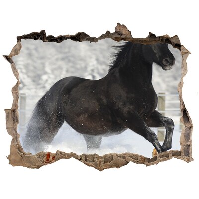 Autocolant un zid spart cu priveliște Un cal în galop de zăpadă
