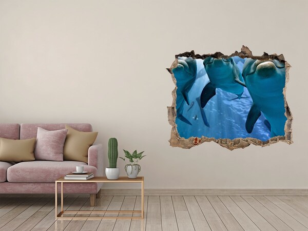 Fototapet 3D gaură în perete Trei delfini