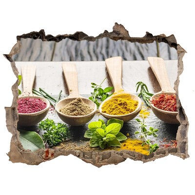 Autocolant 3D gaura cu priveliște Condimente de bucătărie în linguri de lemn