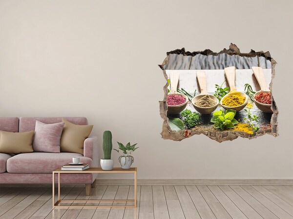 Autocolant 3D gaura cu priveliște Condimente de bucătărie în linguri de lemn