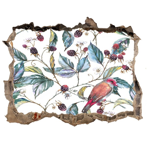 Autocolant de perete gaură 3D O pasăre printre mure