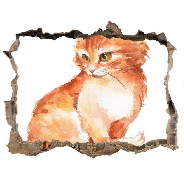 Fototapet 3D gaură în perete Red cat