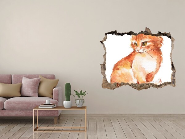 Fototapet 3D gaură în perete Red cat