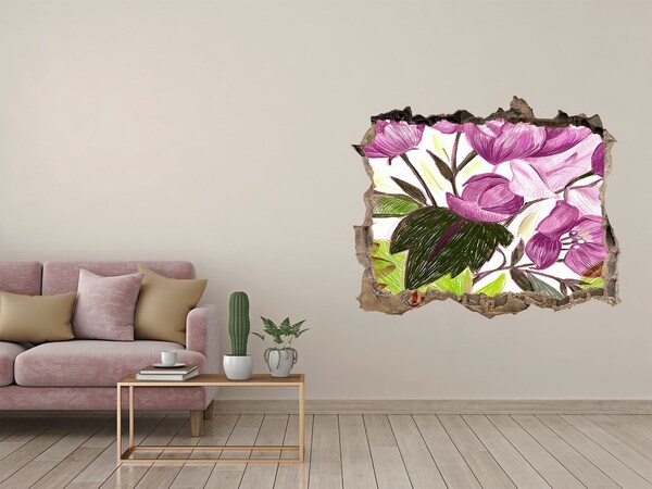 Fototapet un zid spart cu priveliște Model floral