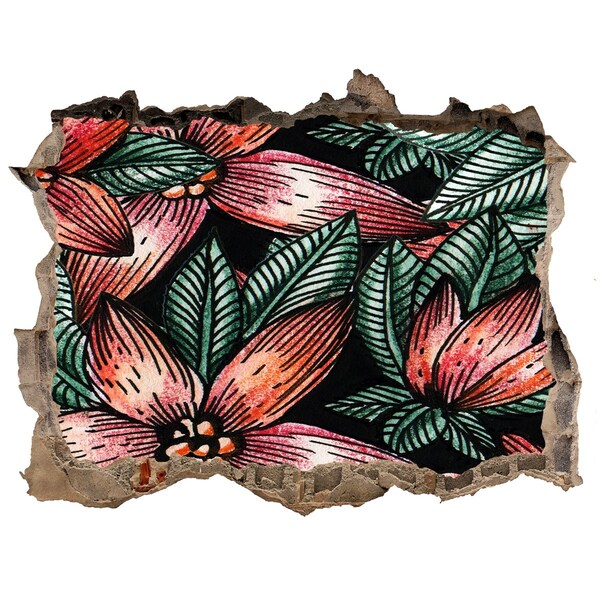 Autocolant un zid spart cu priveliște Un model floral pe un perete deteriorat