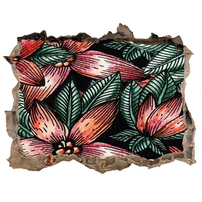 Autocolant un zid spart cu priveliște Un model floral pe un perete deteriorat